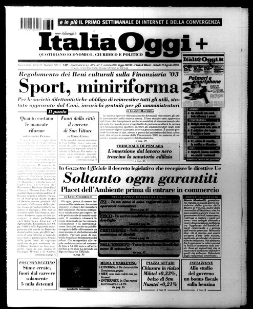 Italia oggi : quotidiano di economia finanza e politica